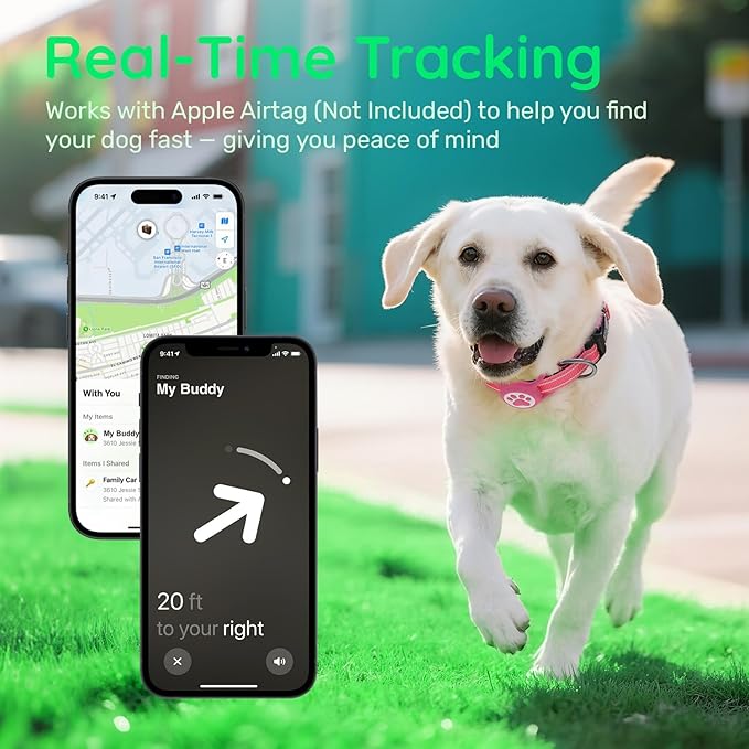 Airtag Dog Collar, Reflective Ultra-Durable Nylon Padded with QR Code Buckle & IP68 Waterproof Air Tag Holder Compatible for Apple AirTag, Comfortable for Small Medium Large Dogs (Hot Pink, XS)