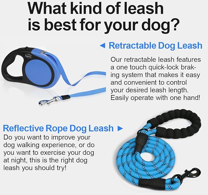 Taglory Retractable Dog Leash, 16ft No Tangle Leash Retractable for Medium and Large Dogs Up to 100 lbs, One-Handed Brake, Pause, Lock, Blue