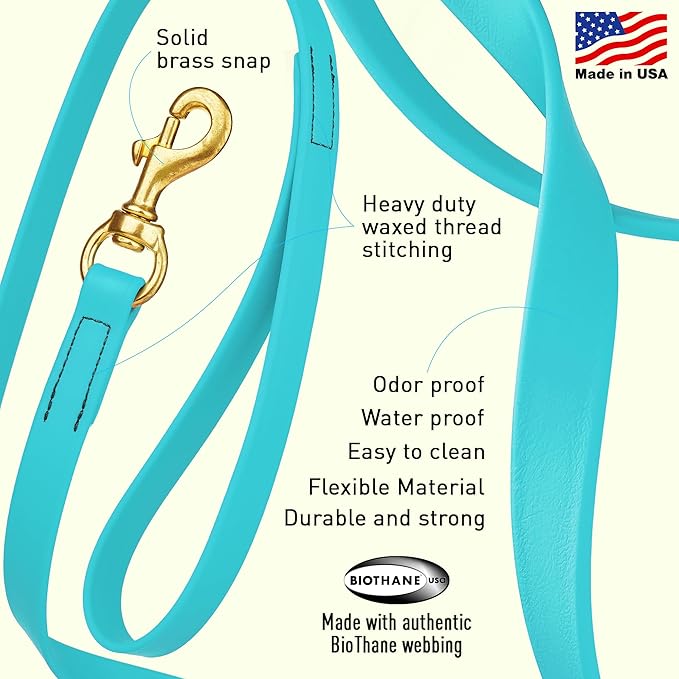 Viper Biothane K9 Working Dog Leash Waterproof Lead for Tracking Training Schutzhund Odor-Proof Long Line with Solid Brass Snap for Puppy Medium and Large Dogs, 10ft Sky Blue