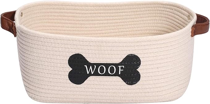 Morezi Cotton rope dog toy basket with handle, large dog bin, puppy kitty bed, dog toy basket - Perfect for carry pet toys, blankets, leashes, chew toys, diapers - Beige