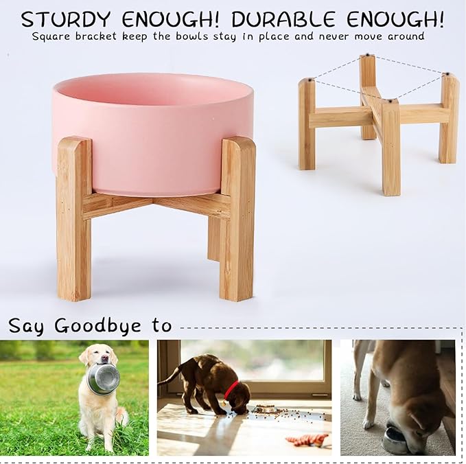Petygooing PinkElevated/Raised Ceramic Dog Bowl for Small Breeds, Dog Food Water Dish with Stand,Pet Feeding Bowl with Anti Slip Rubber for Cats and Small Dogs Puppy 13.5 OZ (5.1In / 1.7 Cups)