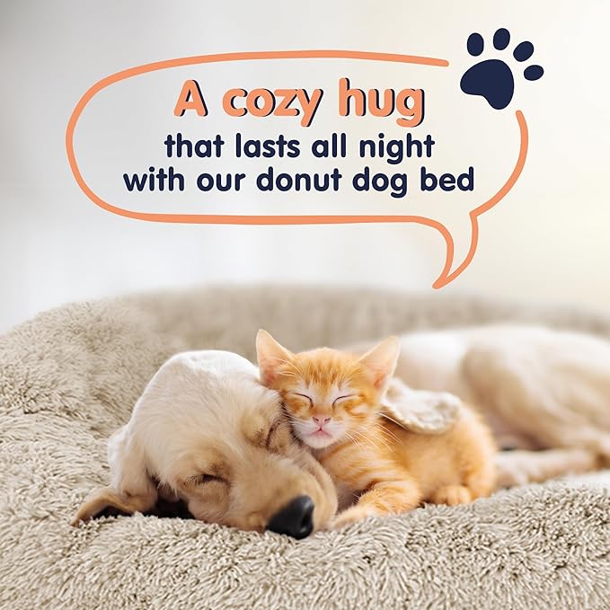 Donut Dog Bed - Premium Comfort for Anxiety Relief - Fluffy & Calming Design with Ultra-Plush Support | Cozy Round Dog Bed with Super Soft Circle Style (Beige, Large)