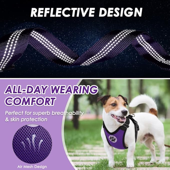 Lukovee Dog Seat Belt for Car, Adjustable Dog Car Harness for Large Medium Small Dogs, Soft Padded & Breathable Mesh Dog Seatbelt with Car Strap and Carabiner (Purple,XXS)