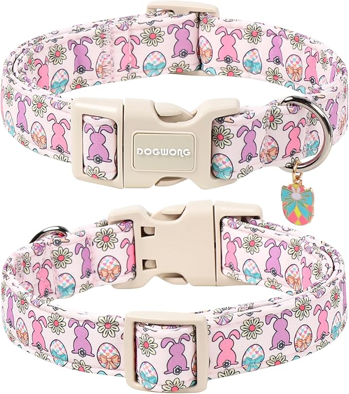 DOGWONG Easter Dog Collar-Cute Easter Bunny Dog Collar, Adjustable Bow&Rabbit Pet Collars Puppy Collar Gifts with Quick Release Buckle for Girl&Boy Dogs,M
