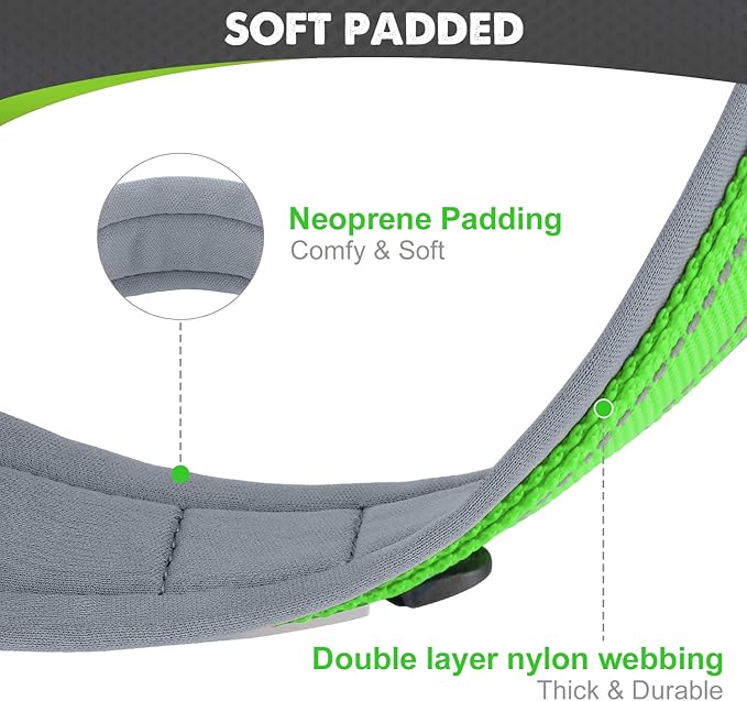 Joytale Dog Collar for Medium Dogs, Neoprene Padded and Adjustable, Reflective Wide Heavy Duty Pet Collars with Durable Metal Belt Buckle for Walking, Green, M