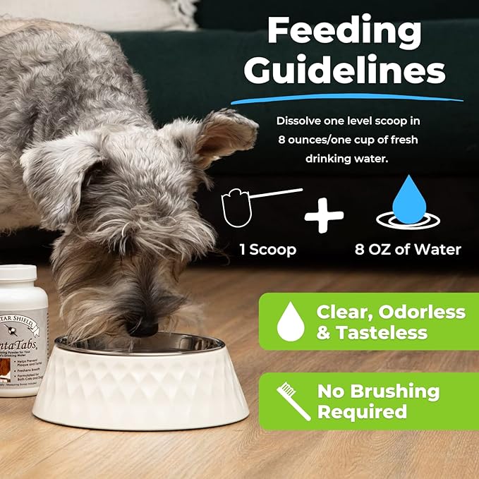 Tartar Shield DentaTabs | Dog & Cat Dental Mouthwash Water Additive Powder | Fights Tartar Plaque & Bad Breath Cleans Teeth & Gums | Natural Pet Oral Health Support | Hypoallergenic & Calorie-Free