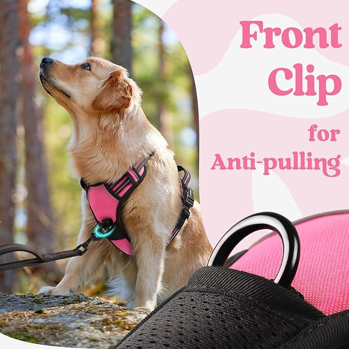 rabbitgoo Dog Harness for Large, No Pull Pet Harness with 3 Buckles, Adjustable Soft Padded Vest with Control Handle, Walking Reflective Pet Vest for Large Dogs, Rose Pink, L