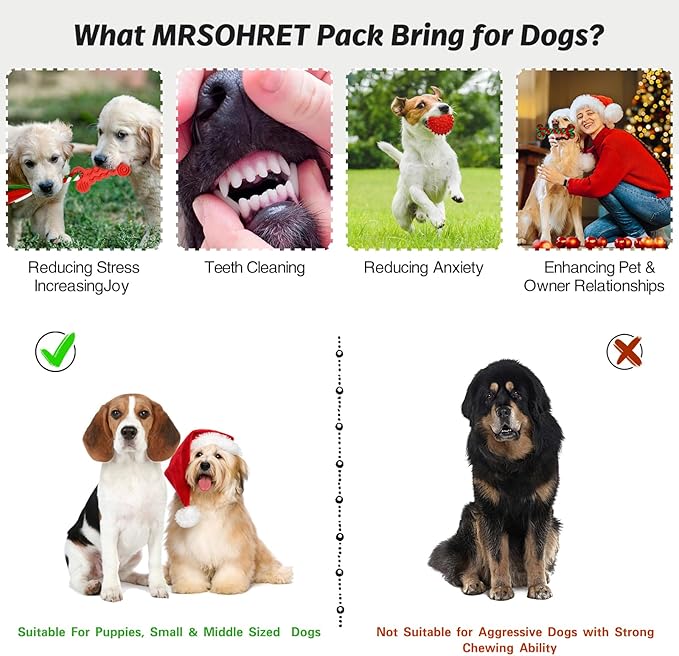Christmas Dog Toys, 9 Pack Dog Rope Toy, Puppy Chew Toy for Teething with Gift Bag, Plush Squeaky Toy, Christmas Stocking Stuffers for Small Medium Dogs