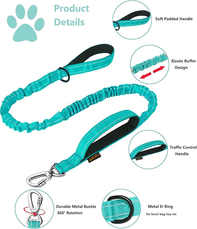 AUBELL Tactical Dog Collar and Leash Set, Reflective Adjustable Heavy Duty Military K9 Collars with Handle and Metal Buckle for Extra Large Dogs, with Airtag Case and 2 Patches(Teal,XL)