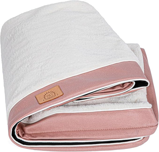 Sunheir Washable Large Dog Bed Covers Soft Plush Replacement, Waterproof Dog Bed Liner, Pet Bed Cover with Zipper 36x27x3 Inches, Pink, Cover Only