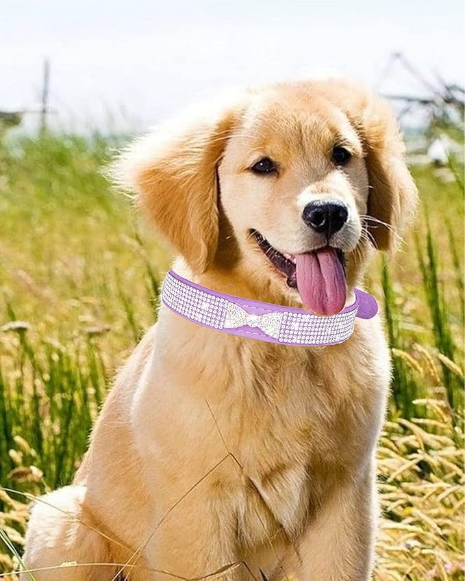 Dog Collar for Small Dogs, Adjustable Leather Suede Bling Dog Collars，Pink Dog Collar Cat Collar, Rhinestone Dog Collar (XS, pink4)