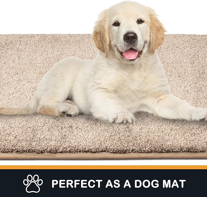 PURRUGS Dirt Trapping Door Mat 34" x 59", Non-Slip Machine Washable Entryway Rug, Dog Doormat, Indoor Front Door Mat, Super Absorbent Entry Rug for Muddy Shoes & Paws, Taupe