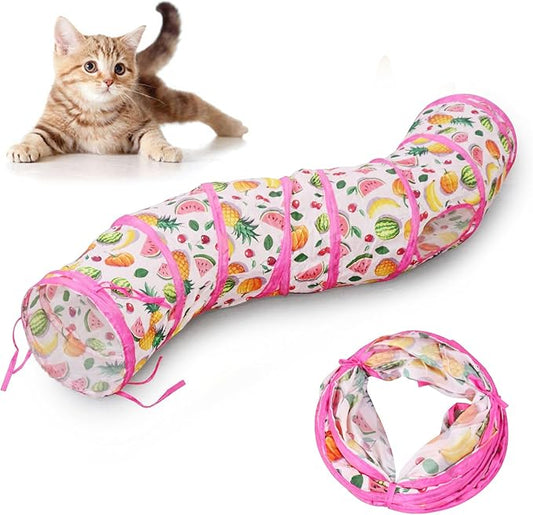Andiker Cat Tunnel for Indoor Cats, 45" Long Rainbow Collapsible Kitten Tube with a Fun Ball and 2 Holes Cat Play Tunnel, Rabbit Tunnel for Kittens Exercising Hiding Training and Running (S Pink)