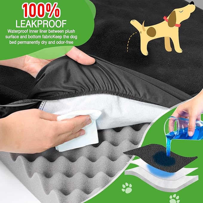 Dog Bed Covers Replacement Washable 100% Waterproof Soft Dog Bed Sheet Black 2 Pack 20" x 30" XS