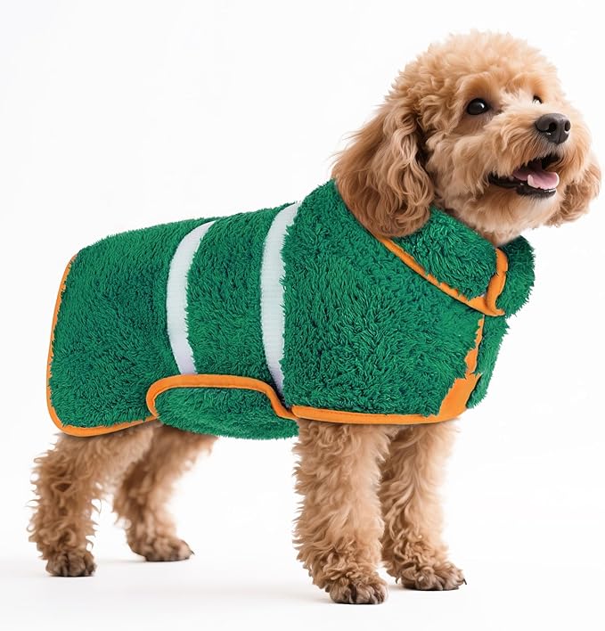 Bienbee Dog Bathrobe, Quick Drying Super Absorbent Dog Robes for After Bath, Warm Keeping Dogs Towel, Dogs Bath Supplies, Dark Green S