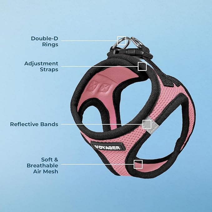 Best Pet Supplies Voyager Step-in Air Harness - All Weather Mesh, Reflective, No Pull Harness for Dogs, Cats - Secure with Hook & Loop Fastener, Buckle, Double D-Rings - Pink/Black Trim, XXXS