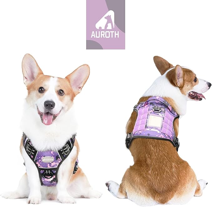Auroth Tactical Dog Harness for Small Medium Large Dogs No Pull Adjustable Pet Harness Reflective K9 Working Training Easy Control Pet Vest Military Service Dog Harnesses (M, Purple Camo)