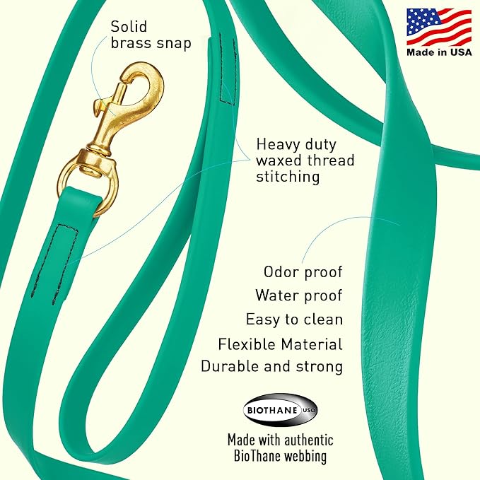 Viper Biothane K9 Working Dog Leash Waterproof Lead for Tracking Training Schutzhund Odor-Proof Long Line with Solid Brass Snap for Puppy Medium and Large Dogs, 20ft Teal