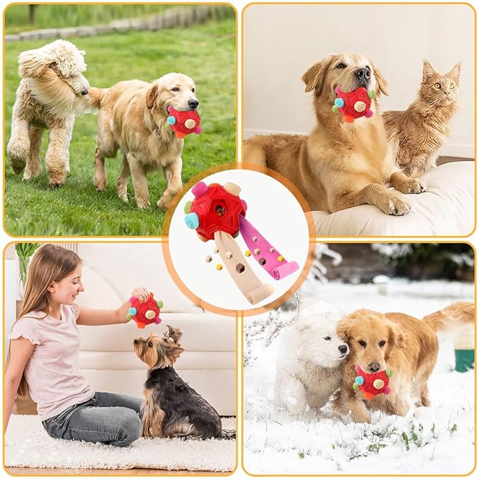 Dog Snuffle Ball-Interactive Puzzle Dog Toys Encourage Natural Foraging Skills Slow Feeder for Training and Stress Relief, Cloth Strip Hiding Food Chew Toys for Any Size Dogs