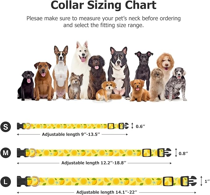 Handmade Dog Collar for Small Medium Large Dogs,Yellow Lemon with Pendant Fall and Winter Fashions Dog Collar (Large)