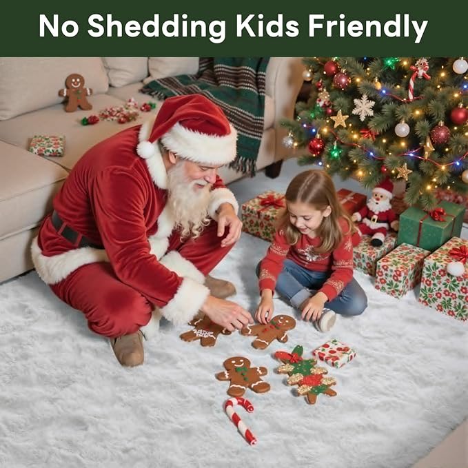 4x6 Ft Shag Rugs for Bedroom Living Room, Ultra Soft Fluffy Furry Area Rugs for Indoor Floor, Aesthetic Carpet for Kids Home Decor (White)