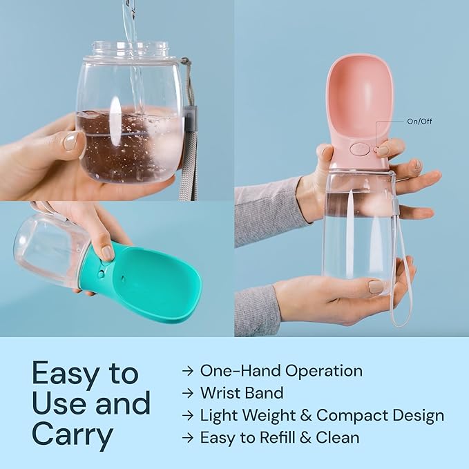 MalsiPree Dog Water Bottle Dispenser for Walks - 12 oz Navy Blue - Leak-Proof Lock & One-Hand Operation - On The Go Dog Water Dispenser- Pet Travel Bottle with Built-in Bowl, for Hiking & Travel