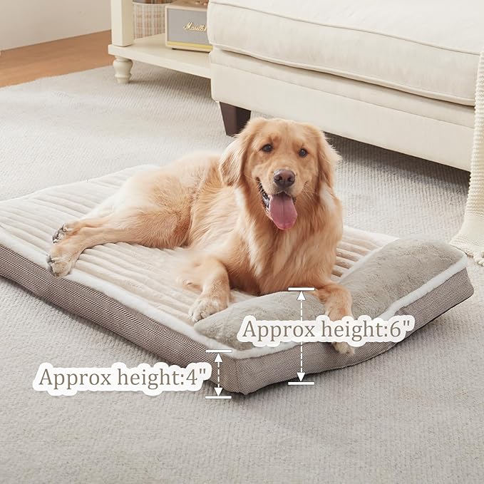 Dog Bed for Large Dogs, Dog Mattress with Pillow for Crate Kennel, Sofa pet Bed, Super Soft pet Bed for Medium, Jumbo, Small Dogs Breeds (Beige, Medium:(30?쓝20 x3