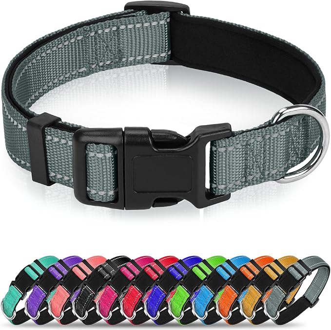 Soft Reflective Dog Collar for Extra Small Dogs, Lightweight Adjustable Puppy Collar with Neoprene Padding, Gentle Nylon for Chihuahua Yorkie,Grey,XS