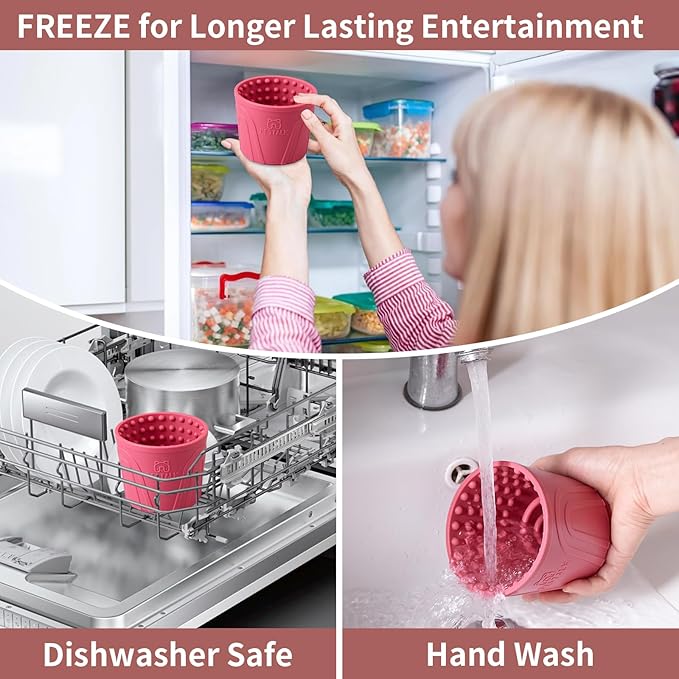 Dog Lick Bowl, Bestalk Anxiety Relief Slow Feeder Dog Lick Mat Treat Dispenser, Non-Slip Licking Bowl Enrichment Toys for Small Medium and Large Breed Dogs, BPA Free Silicone(Rose,S)