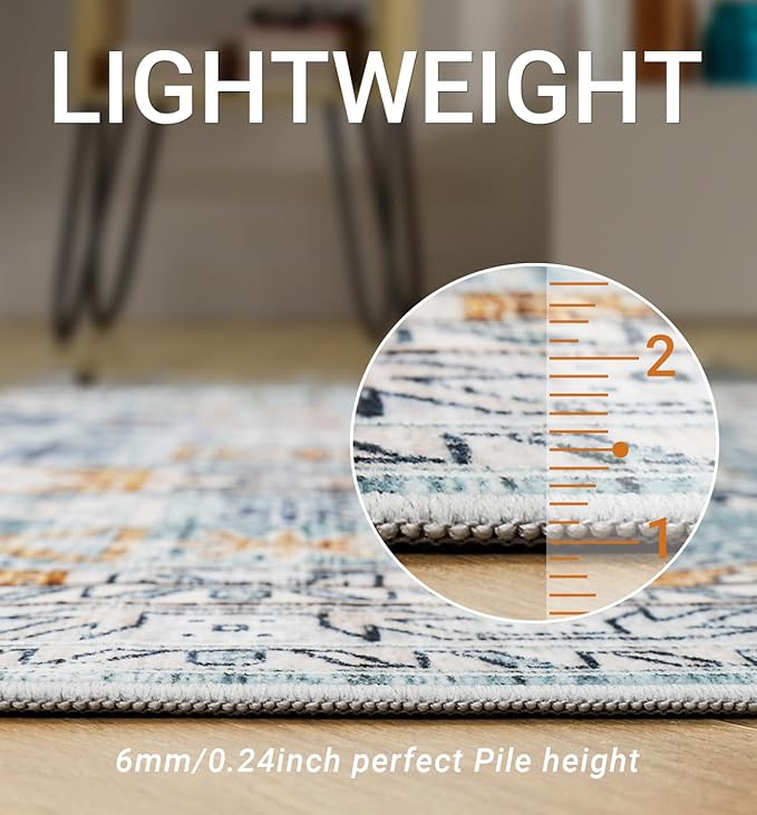 9x12 Area Rug,Ultra-Thin Washable Rugs for Living Room,Non-Slip Lightweight Foldable Area Rug,Stain Resistant Vintage Large Rugs (Blue/Gold,9'x12')