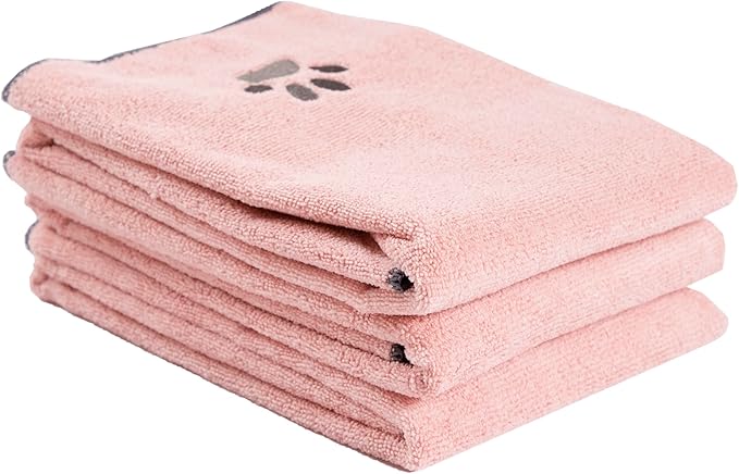 Ritz Premium Embroidered Microfiber Pet Towel (3-Pack), 18" x 28", Highly Absorbent, Fast-Drying, Long-Lasting, Super Soft 80% Polyester and 20% Polyamide Pet Cloth, Blush Pink
