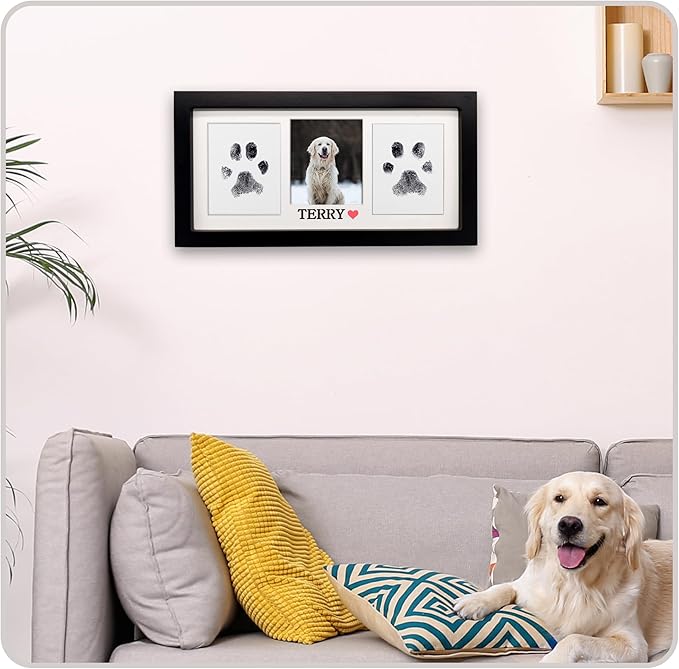 MYPAWLETS Paw Print Frame & Ink Pads Kit,Dog or Cat Paw Print Kit,2 No Mess Ink Pads for Pets,Paw Print Stamp Pad for Dogs,Wooden Pet Memorial Frame,Personalized Pet Paw Print Gifts