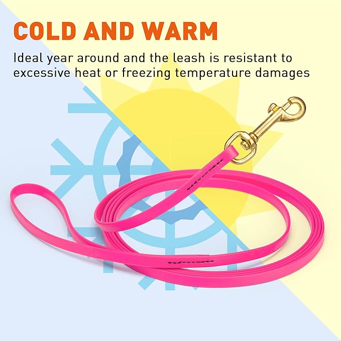 Viper Biothane K9 Working Dog Leash Waterproof Lead for Tracking Training Schutzhund Odor-Proof Long Line with Solid Brass Snap for Puppy Medium and Large Dogs, 15ft Passionfruit Pink