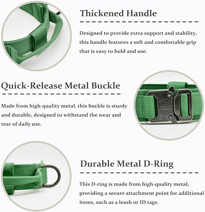 Tactical Dog Collar, Adjustable Military Training Nylon Dog Collar with Control Handle and Heavy Quick-Release Metal Buckle for Small Medium Large Dogs, Emerald Green XXL