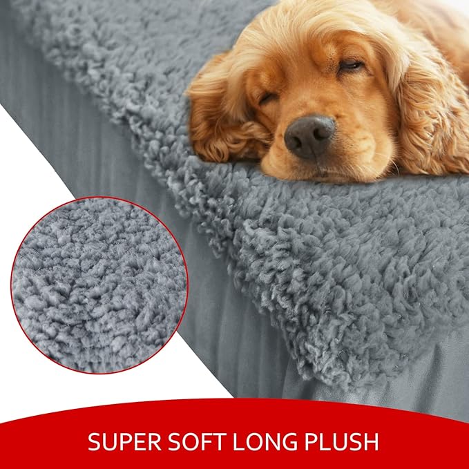 Dog Bed Covers Soft Plush Replacement Washable, Waterproof Pet Mattress Bed Liner Grey 44x32 Inches, for Dog/Cat, Cover Only