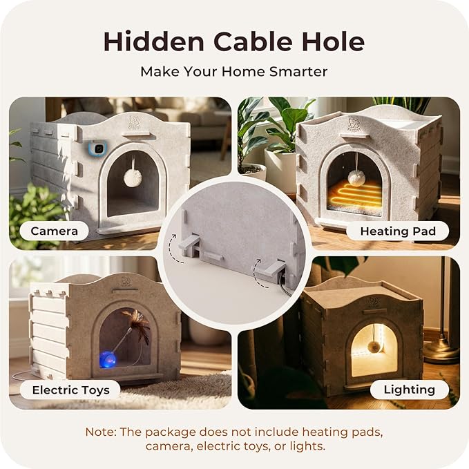 Apasiri Cat Cave Bed for Indoor Cats - Insulated Felt Cat House Indoor Hideaway, Modular Cat Houses & Condos with DIY Cat Tunnel, Scratch Resistant Pad Alternative, Small Cat Bed & Cat Furniture Gift