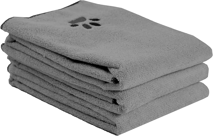 Ritz Premium Embroidered Microfiber Pet Towel (3-Pack), 18" x 28", Highly Absorbent, Fast-Drying, Long-Lasting, Super Soft 80% Polyester and 20% Polyamide Pet Cloth, Grey