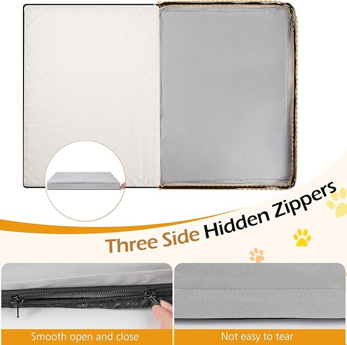 Dog Bed Cover, Washable Replacement Large Dog Bed Sheet with 3-Sided Continuous Zipper, Waterproof Liner, Soft Plush, Pet Mattress Fluffy Protector, 36x27x3 inch - L, Cover Only Grey