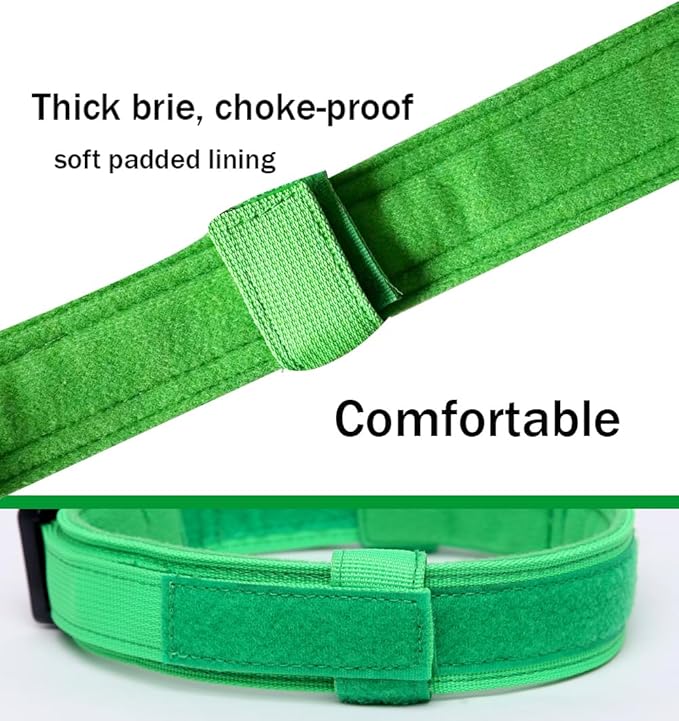 Xqpetlihai Tactical Dog Collar - Military Dog Collar - Adjustable Nylon - Heavy Duty Metal Buckle with Handle - Bright Green - XL