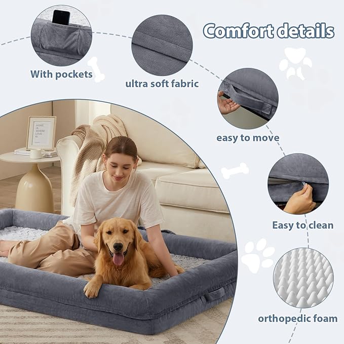 WNPETHOME Human Dog Bed for Adult, Washable Dog Couch with Removable Waterproof Cover, Orthopedic Large Pet Sofa Bed with Bolster Sides for Sleeping