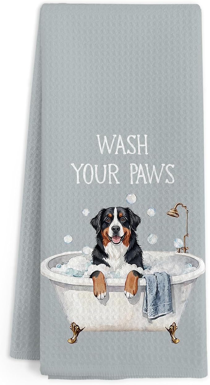 Funny Bernese Mountain Dog Hand Towels for Bathroom, Wash Your Paws Dish Tea Towel for Kitchen Bathroom Decor, Dogs Decorative Hand Towels, Bernese Mountain Dog Gifts for Women Girls, 16x24 in