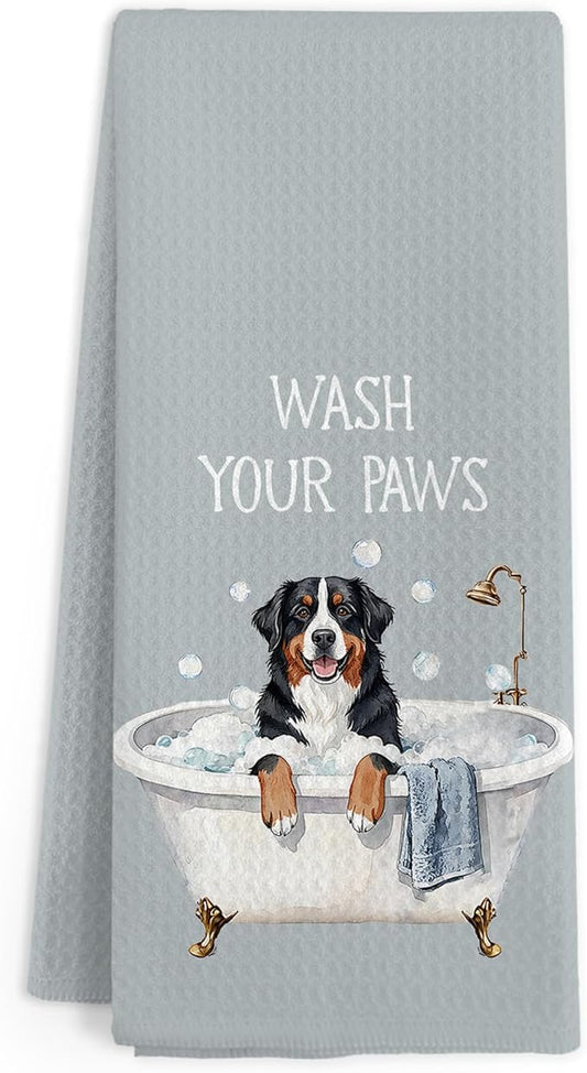 Funny Bernese Mountain Dog Hand Towels for Bathroom, Wash Your Paws Dish Tea Towel for Kitchen Bathroom Decor, Dogs Decorative Hand Towels, Bernese Mountain Dog Gifts for Women Girls, 16x24 in