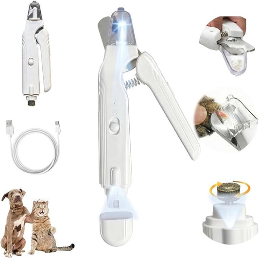 2-in-1 Dog Nail Clippers & Cat Nail Clipper with 2 LED Lights, USB Rechargeable with Safety Guard, Low Noise Grooming Tool for Small, Medium, and Large Dog & Cat Nail Trimmer(White)