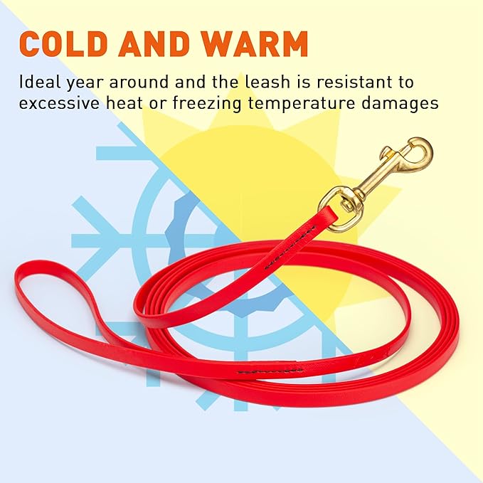 Viper Biothane K9 Working Dog Leash Waterproof Lead for Tracking Training Schutzhund Odor-Proof Long Line with Solid Brass Snap for Puppy Medium and Large Dogs, 20ft Cherry Red