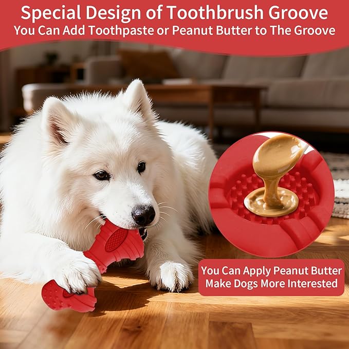 Dog Chew Toys 4 Pack, Dog Toys for Aggressive Chewers Small Medium Breed, Multifunctional Teeth Cleaning and Gum Massage, Natural Rubber Dog Toys for Puppy and Medium Dogs(Red)