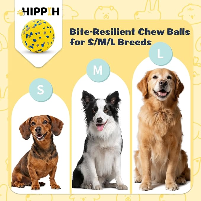 HIPPIH Dog Balls Interactive Tennis Balls for Dogs, Dog Toys for Aggressive Chewers, Tough Puppy Chew Toys for Teething, 3" Fetch Ball Water Toy for Small/Medium Breed, High Bouncy & Floating, 3 Pack