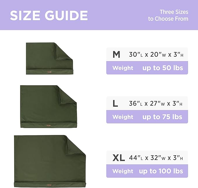 LE SURE Waterproof Dog Bed Cover Replacement Washable - Large Size for Pet Mat 36x27x3 Inches, Green