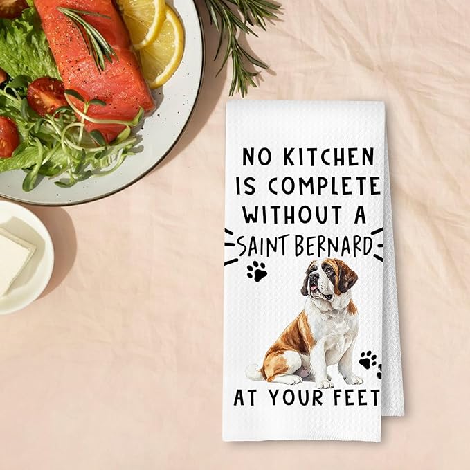 Saint Bernard Funny Dog Kitchen Towels for Women- Saint Bernard Waffle Weave Hand Towels,A Kitchen is Not Complete Without A Saint BernardDish Towel for Bathroom,Dog Lovers Gift,16×24 Inch