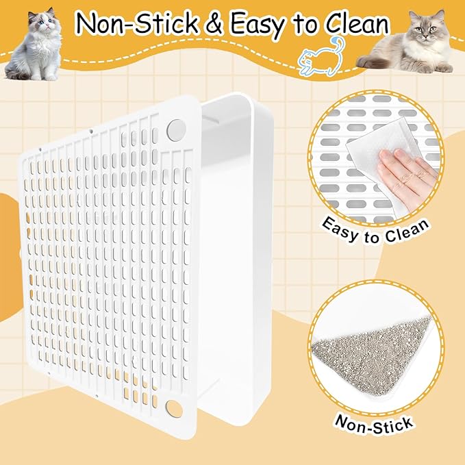 Adjustable 3 Steps Cat Litter Box Step, Litter Box Ramp with Filter Function, Non-Slip, Easy to Clean,Cat Litter Stair for Small & Elderly Cats (White)