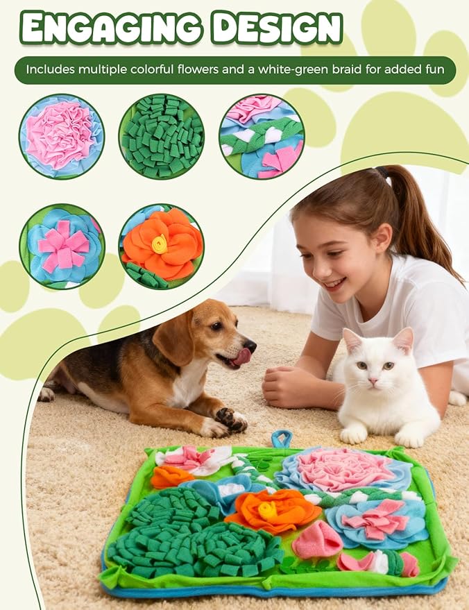 Snuffle Mat for Dogs, Slow Feeding Game Interactive Puzzle Dog Food Mat,Encourage Natural Foraging Skill-Dog Snuffle Mat 19.7''x19.7''Easy to Clean, Durable